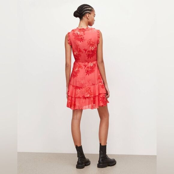 All Saints Ari Sleeveless Nila Mini Wrap Dress Orange and Pink Size 8 NWT - Picture 3 of 15